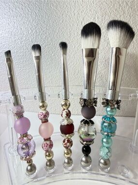 Hand Beaded 5pc Makeup Brush Set, Soft No Shed Bristles, Perfect Gift